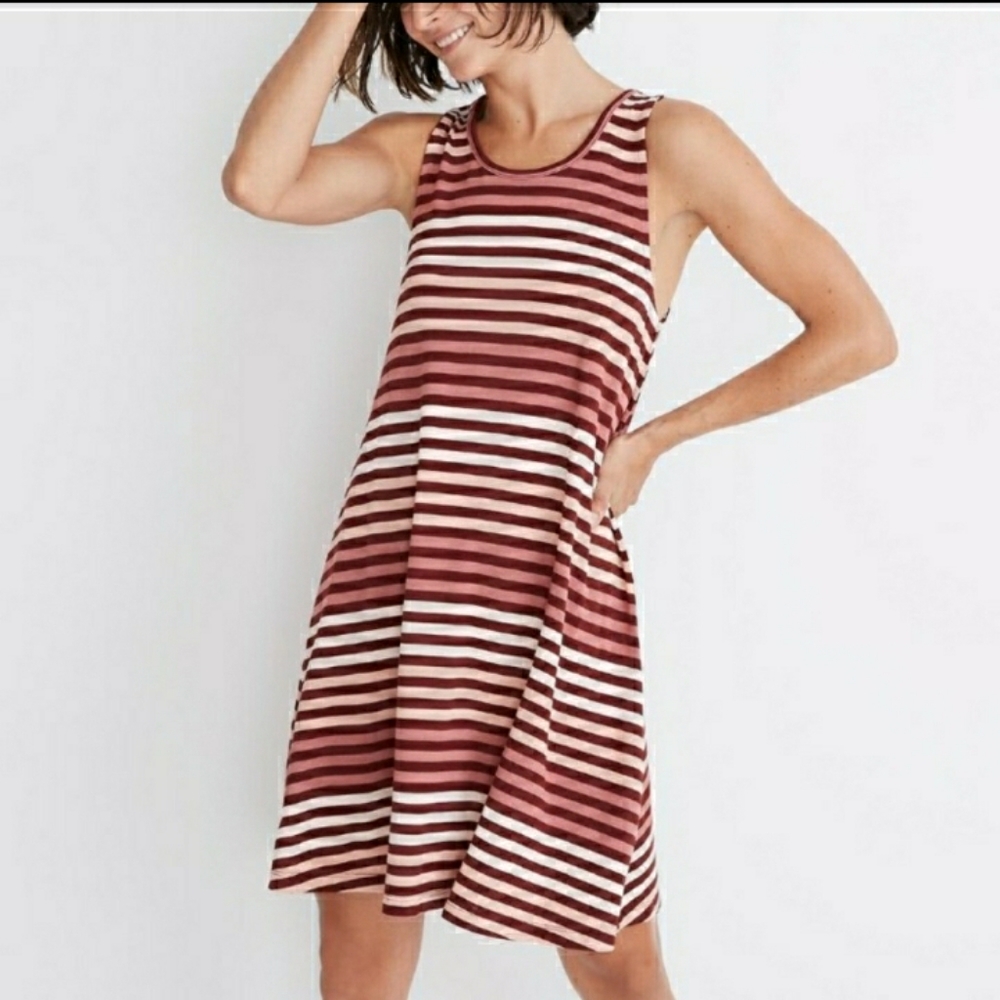 Madewell Holly stripe shift dress maroon sz small